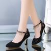 2024 Новые женские туфли-лодочки Женские туфли на платформе с круглым носком и высоким каблуком Модные свадебные туфли с бусинами Удобные черные офисные туфли