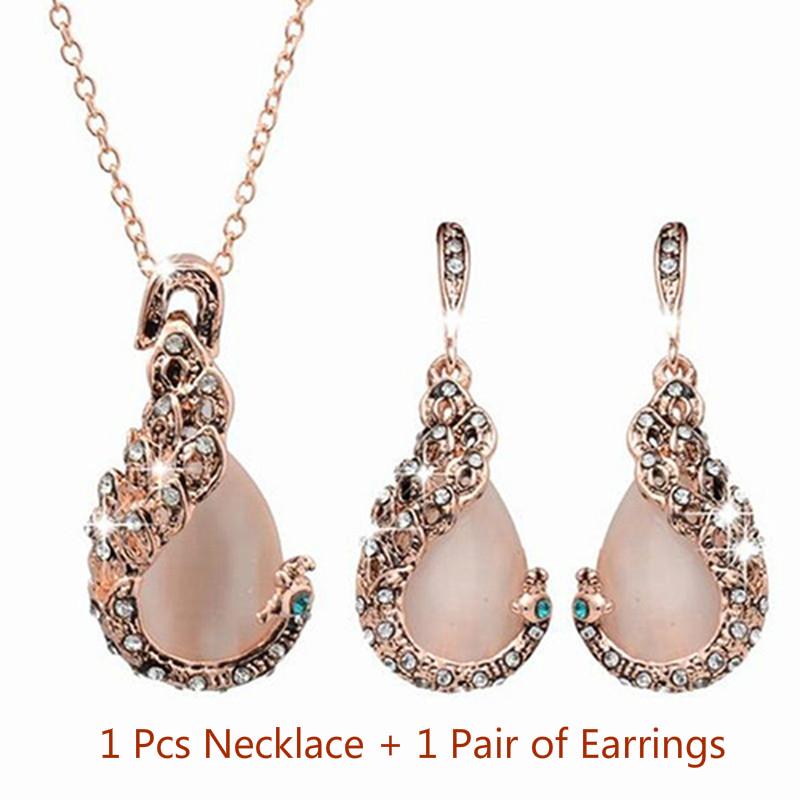 (Necklace + earrings)Women's Elegant Drops Rhinestone Pendant Hook Earrings Jewelry 1set/3pcs AVE