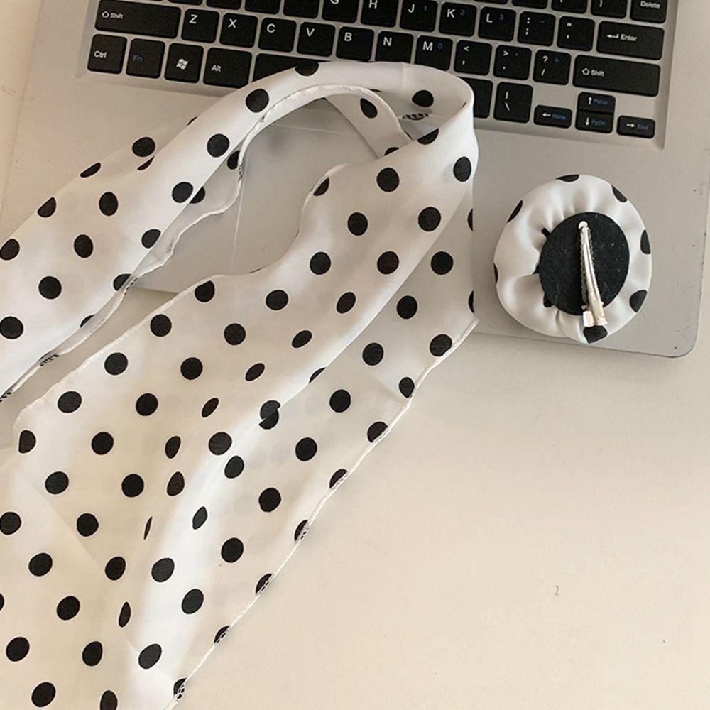 Wrap Polka Dot Scarves Bow Ties Collar Flower Decoration All-match Long Silk Scarf Female