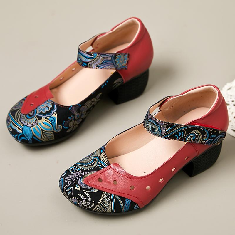 GKTINOO 2024 Весна Новые Туфли-лодочки Круглый Носок Сандалии с Пряжкой Мэри Джейн Толстый Каблук Ретро Натуральная Кожа Женская Обувь