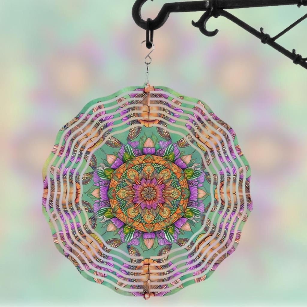 10 Inch Colorful Mandala Wind Chime with Rotating Hook Vibrant Outdoor Garden Decor for Spring Summer Fall No Batteries Needed