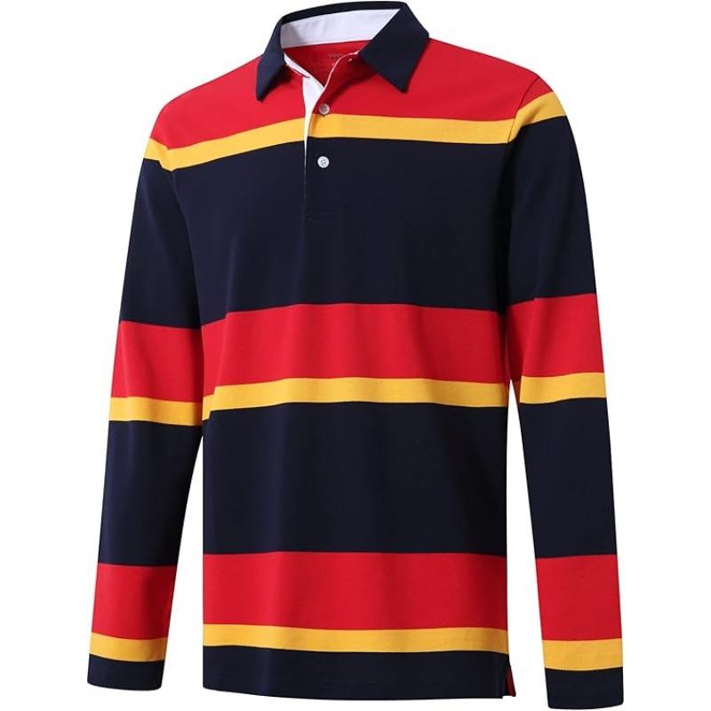 Мужская рубашка поло с длинным рукавом, полосатая, быстросохнущая и повседневная, с воротником, из бисерной ткани, рубашка поло для гольфа для мужчин