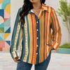 Women Plus Size Abstract Geometric Printed Collared Long Sleeve Button Front Shirt