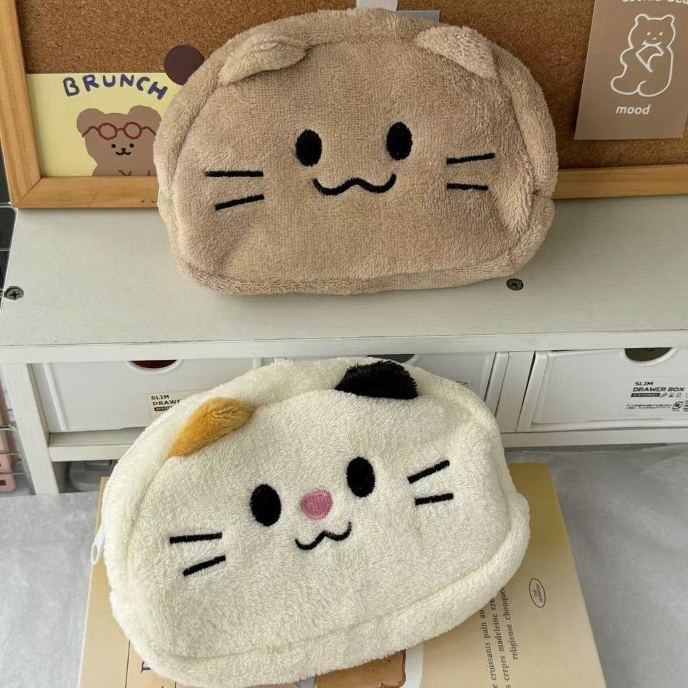 Office Use Large Capacity Smile Cat Pencil Bag Zipper Blue Cat Pencil Case Desk Organizer Calico Cat Makeup Bag School Supplies