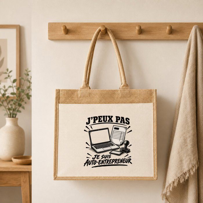 Sac cabas - PLANETEE - Collection « J'peux pas minimaliste » - Toile de jute et coton - 43×33×21 cm - Anses en coton