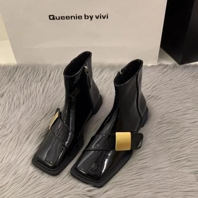 Новые лакированные кожаные короткие сапоги женские Four Seasons British Fashion Plush Comfort Boots Outdoor Walking Casual Shoes