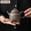 200ml Antique Old Rock Mud Pottery Teapot Creative Gilded Iron Glaze Four Legged Pot Tea Maker Kettle Teaset Equipment Craft
