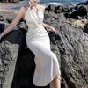 Макси-платья для женщин Вечерние Элегантные Без рукавов Женские Vestidos Русалка Халат 2026 Модные Обтягивающие Женские С О-образным вырезом Однотонные Цельные Платья