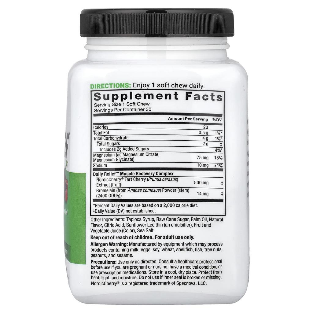 Force Factor, Daily Relief™, Мышцы, Ягодный Вишневый, Мягкие Жевательные Конфеты, 30 Штук