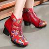New Leather Women's Shoes Hand-embossed Painted Ethnic Cotton Boots Round Head Thick Heel Martin Boots Short Boots