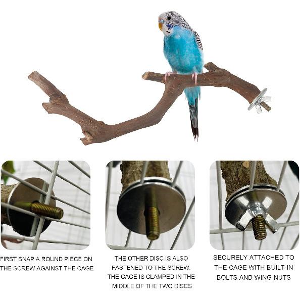 5PCS Bird Perch Stand Natural Wooden Parrot Stand Branch,3 Grape Wood Perch,2 Stand,Paw Grinding Fork Parakeet Chewing Stick Exercise Training