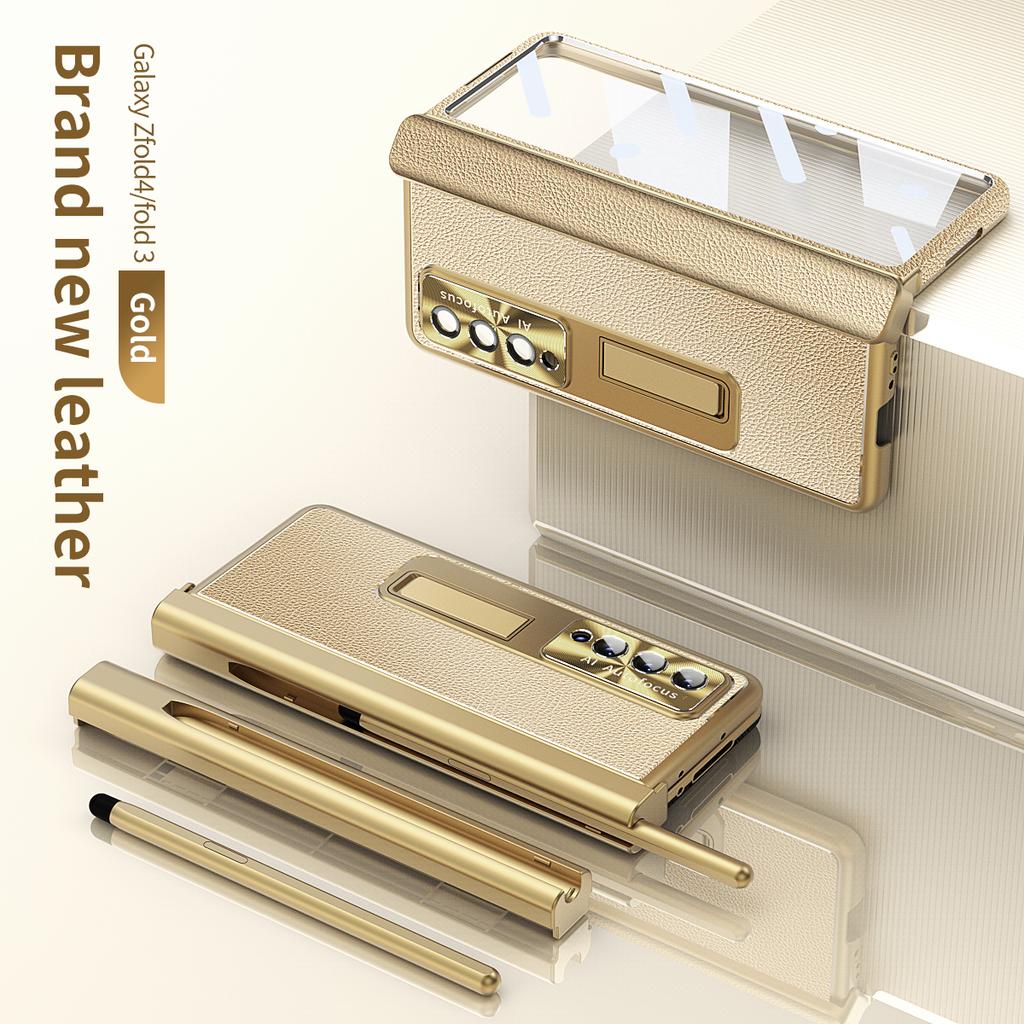 Кожаный чехол с покрытием S Pen для Samsung Galaxy Z Fold 5/4/3/2 5G 360, полноэкранный защитный чехол с магнитной подставкой для телефона