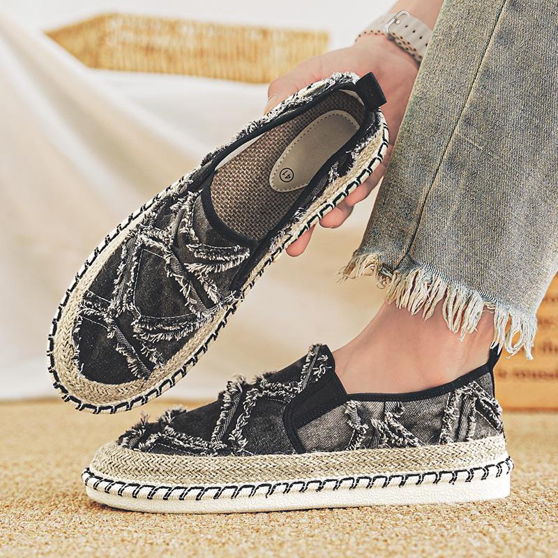 2024 Summer Vintage Men's Casual Shoes Low-cut Designer Espadrilles Men Canvas Shoes Slip-on Comfy Flat Drying Shoes Man Loafers