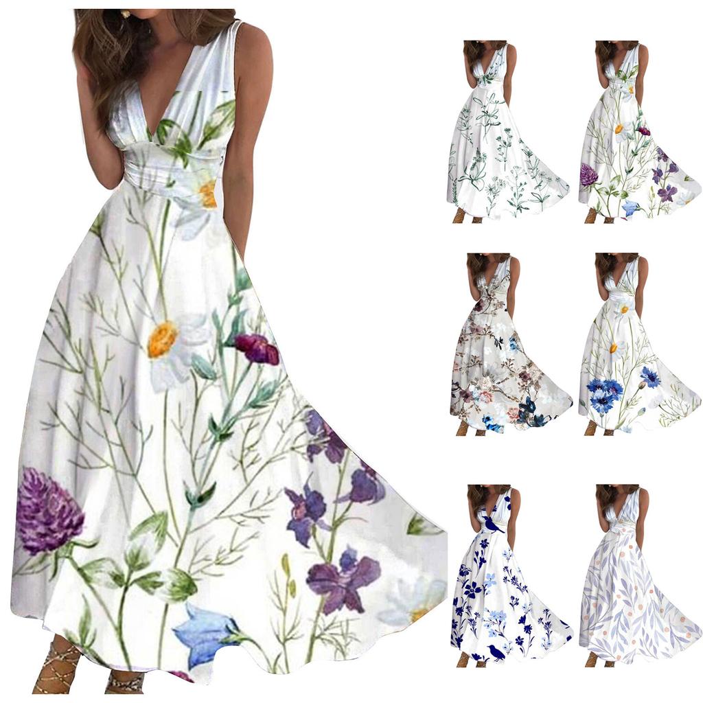 Women's Long Dress Maxi Dress Casual Dress Swing Dress A Line Dress Floral Fashion Streetwear Outdoor Daily Date Print Sleeveless V Neck Dress