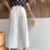 Женские летние осенние хлопковые льняные брюки с высокой талией, однотонные широкие укороченные брюки