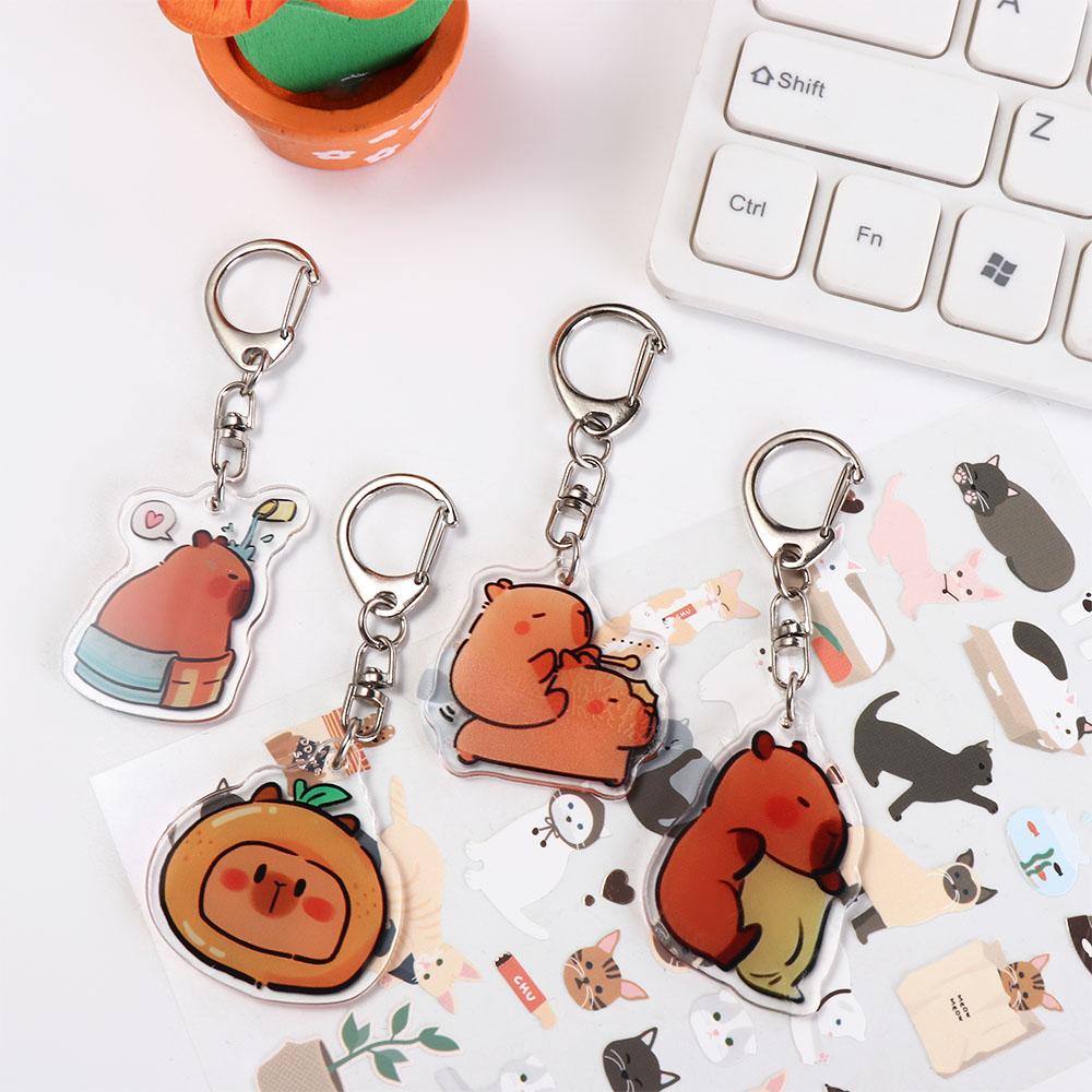 Cartoon Capybara Cartoon Capybaras Keyring Acrylic Kapibala Keyrings  Hanging Accessory