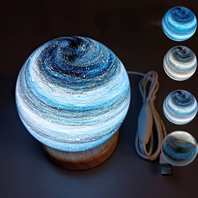 3D Луна Стеклянная Лампа USB Питание Планета Мини Ночник С Деревянной Подставкой Для Детей Девочек Мальчиков Друзья Подарки На День Рождения Рождество