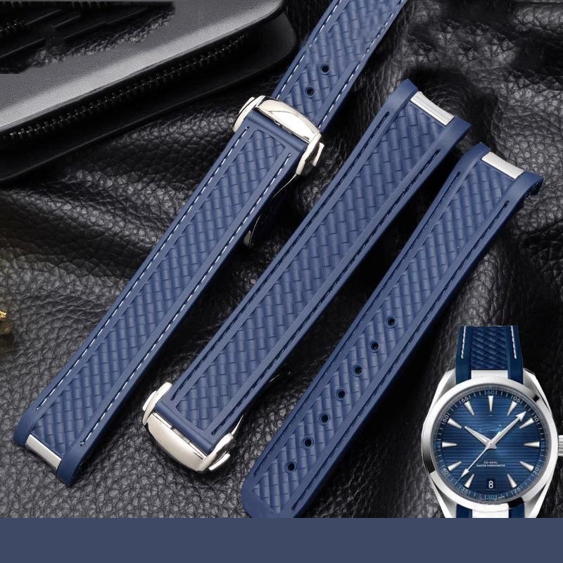 20-мм ремешок для часов Omega Seamaster 300 AT150 Aqua Terra Ultra Light 8900, стальная пряжка, синий ремешок, браслеты