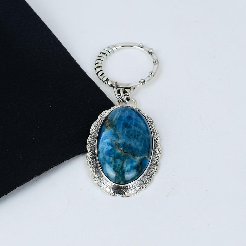 Серебряный кулон с натуральным голубым апатитом из стерлингового серебра 925 пробы — дизайн ручной работы, повседневные украшения, уникальные подарки-кулоны для нее