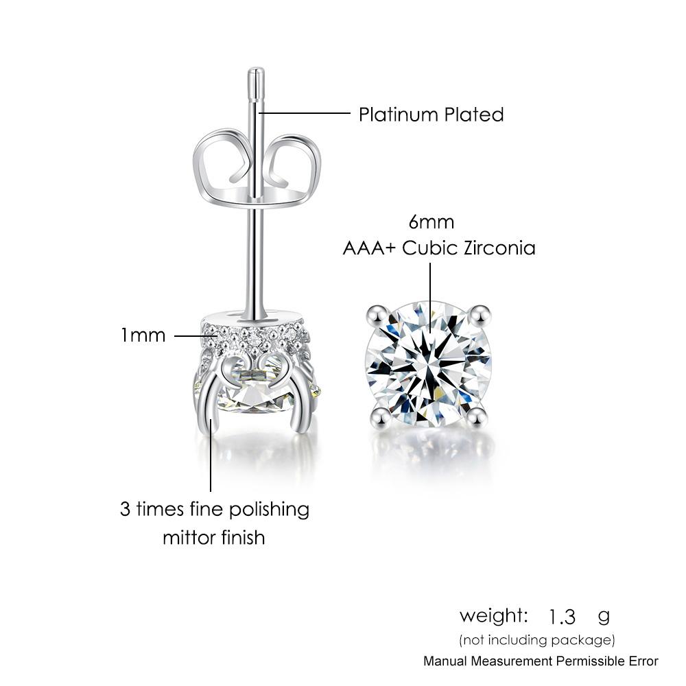 Stud Earrings Unisex Ear Piercing for Men Women 6mm Black Zircon Stylish Simplicity Silver Color Hip Hop Jewelry Gifts Wholesale