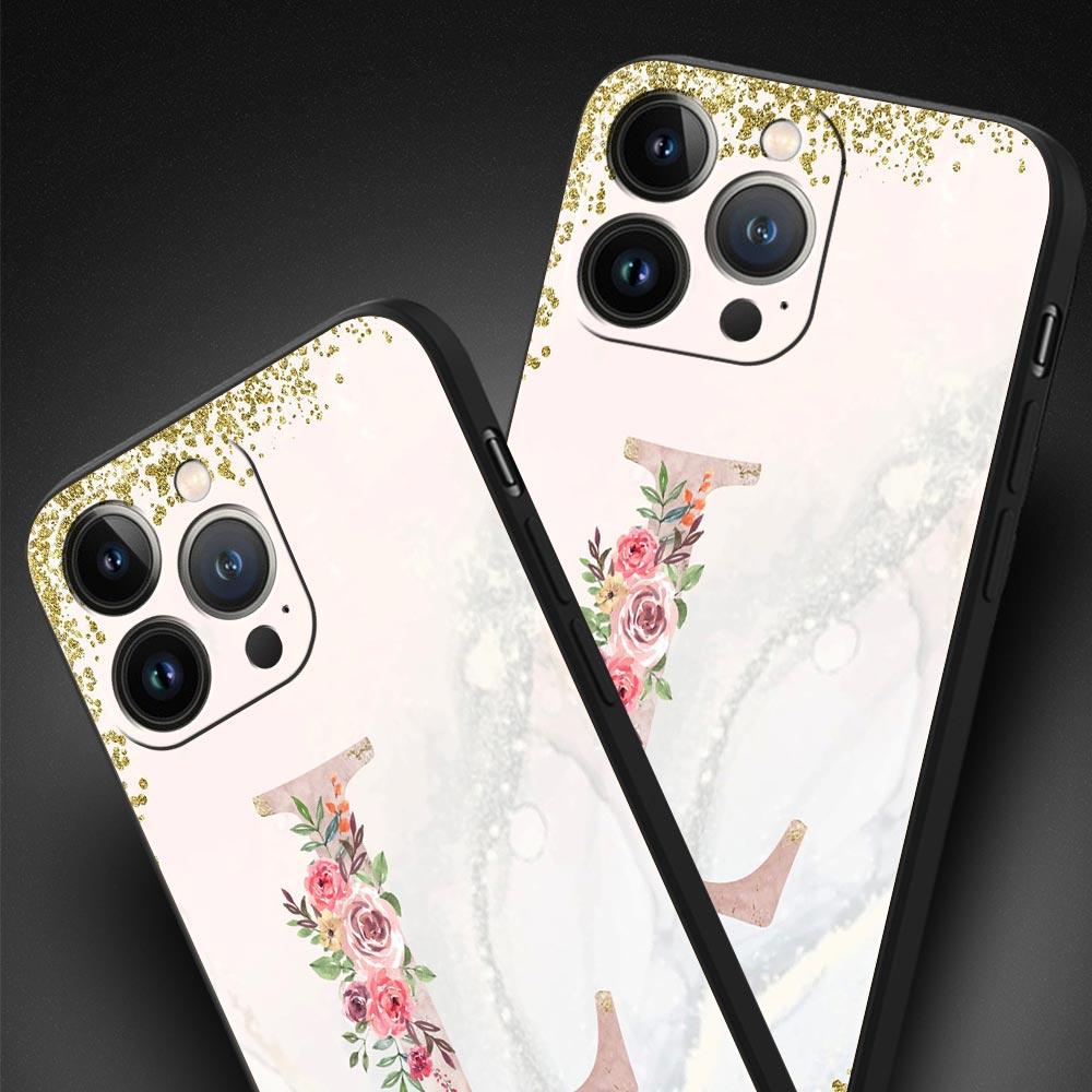 Цветы Буква Чехол для телефона Для iPhone 17 16 15 Pro Max 11 12 13 14 7 8 Plus SE 2020 X XR XS Чехол Мягкий Черный