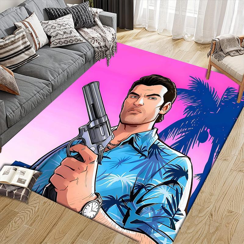 Grand Theft Auto Flannel Pattern Square Carpet,Area Rug,Carpet Rug for Living Room Bedroom Sofa Playroom Decor,Non-slip Floor Mat