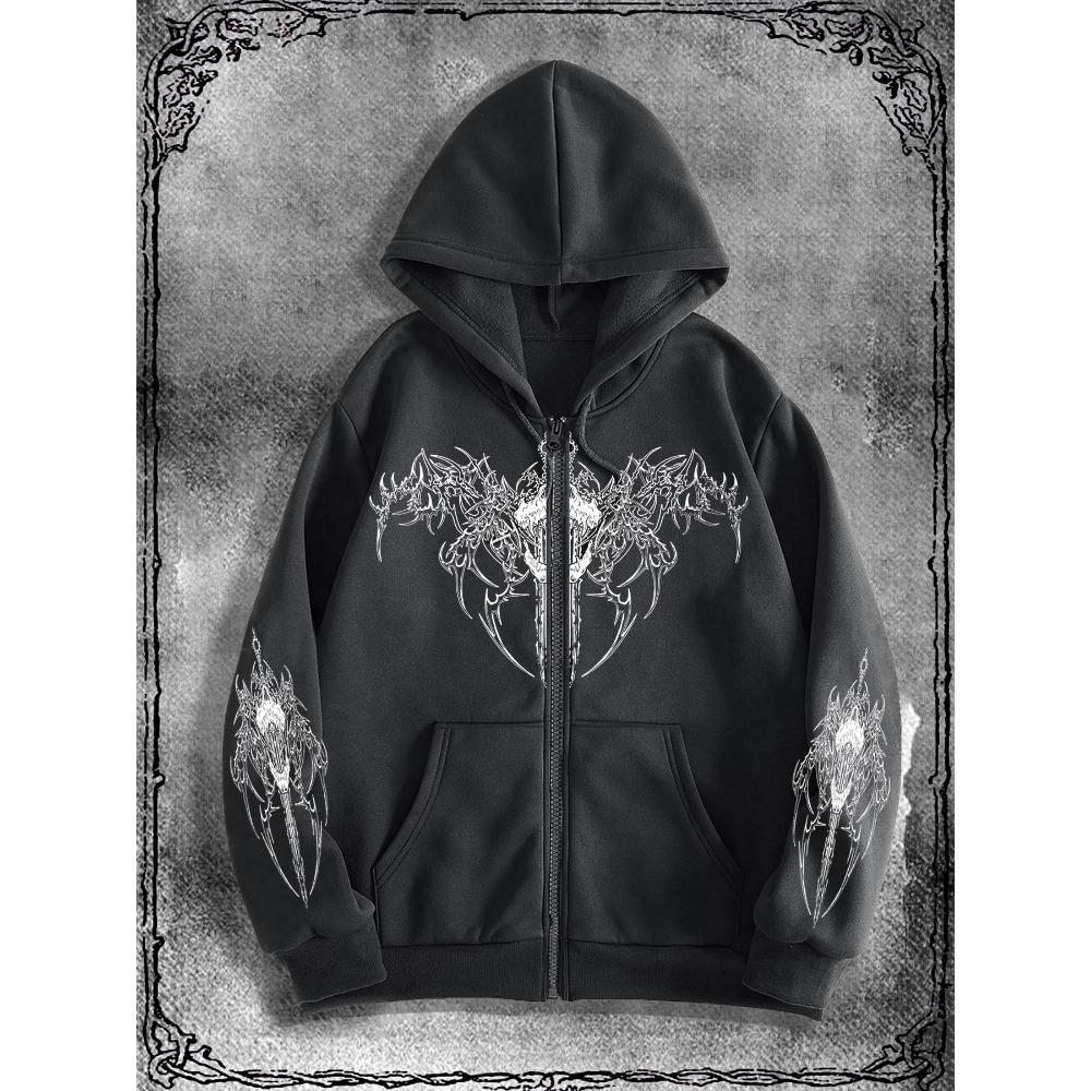 Модный оригинальный худи на молнии в темной тематике, идеально подходит для повседневных случаев и является модным выбором для уличной моды