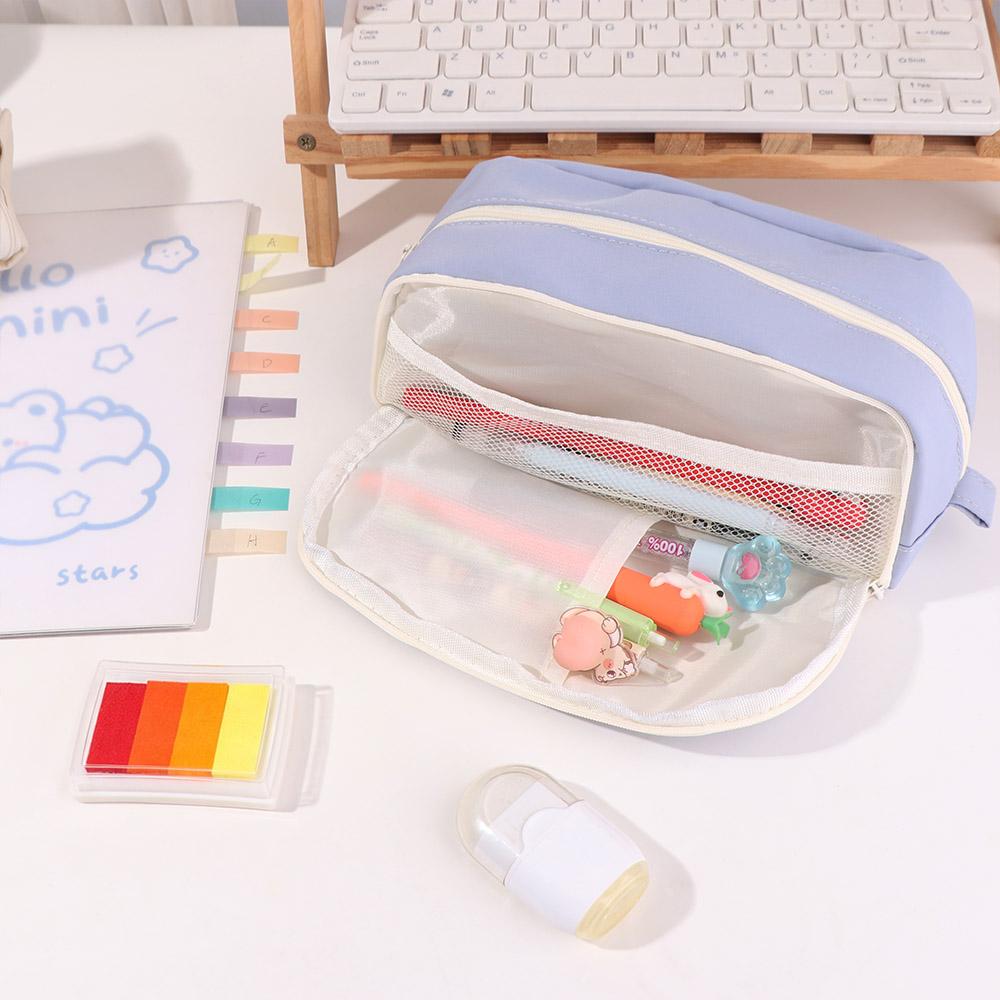 Simple Design Pencil Bag Multiple Sections Stationery Storage Double-layer Pencil Case  High-value