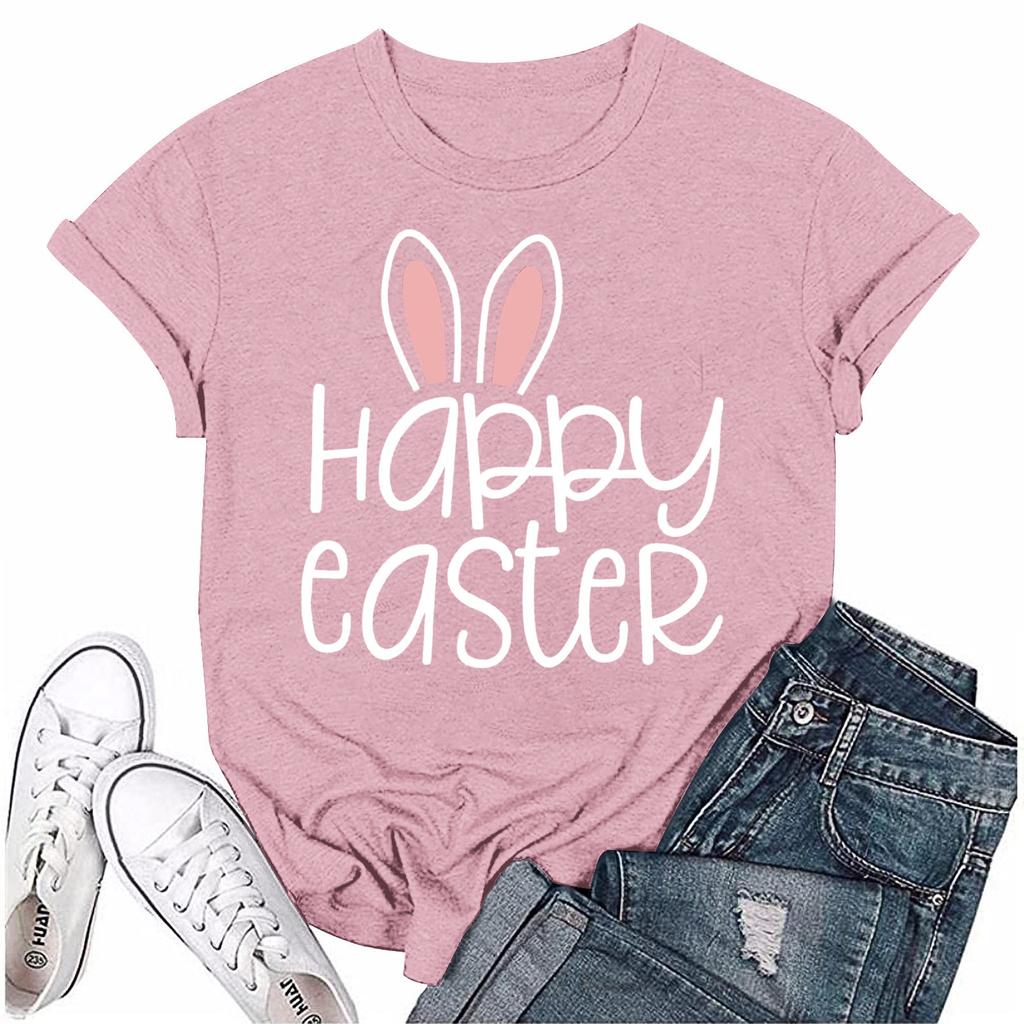 Женская модная пасхальная принтованная повседневная плиссированная круглая футболка с коротким рукавом