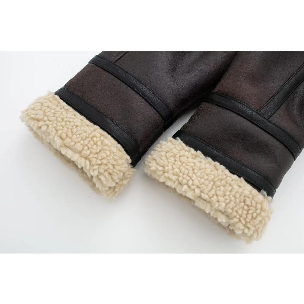 Новая женская мода толстая теплая искусственная овчина куртка пальто винтажная с длинным рукавом пояс подол женский верхняя одежда