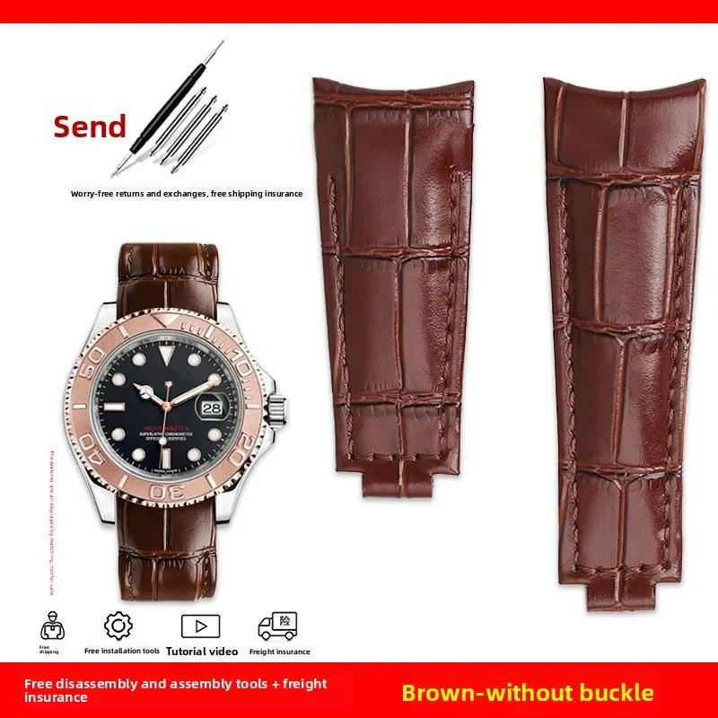 Изогнутый ремешок для часов 20 мм Original Style Для Rolex Water Ghost Натуральная кожаный ремешок GMT Submariner Daytona мужской браслет