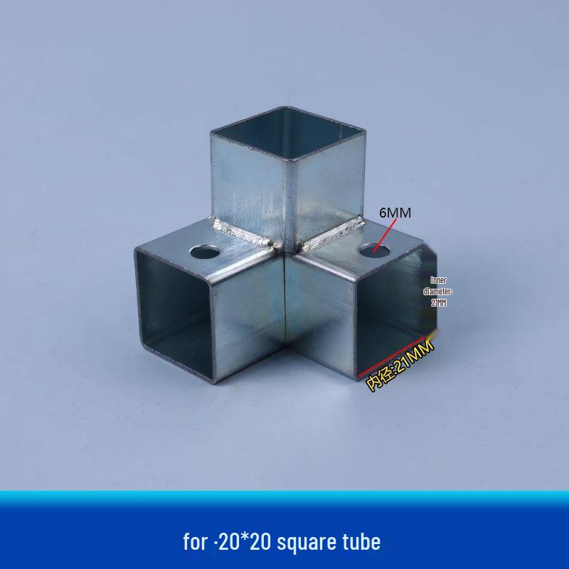 Соединитель из оцинкованной стали и кованого железа: Двух/Трехсторонний угольник с поворотом для квадратных труб.