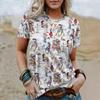 Summer Women T-Shirts Short Sleeved West Cowboy Horse Print Tops 2024 Fashion Blouse For Women Oversized Vintage Female Clothing