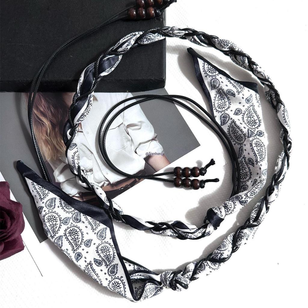 Богемный этнический шелковый шарф-пояс для женщин: Тканая лента, кожаный акцент, идеально подходит к джинсам и юбкам