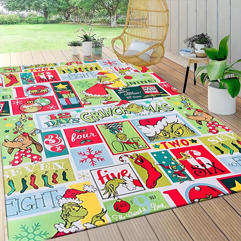 Grinch Christmas Paper Carpet Rug Soft Washable Antislip Home Living Room Sofa Mats Personalized Christmas Rug