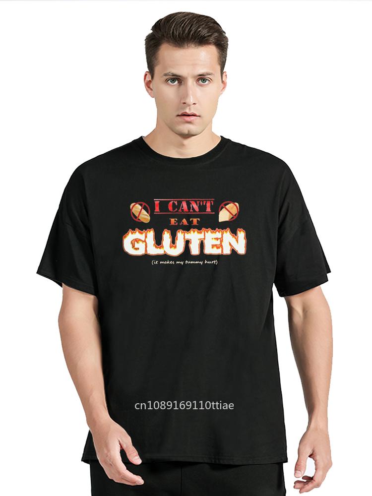 Men's T-Shirts I Can't Eat Gluten It Makes My Tummy Hurt Gluten Intolerant Celiac Meme Cotton Tees cotton T Shirt Clothing