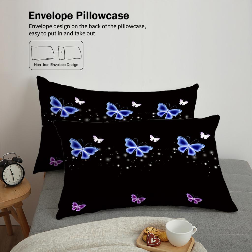 3pcs purple butterfly pattern printed bedding set, suitable for women bedroom, queen, king, twin bed, 1*duvet cover+2*pillowcase