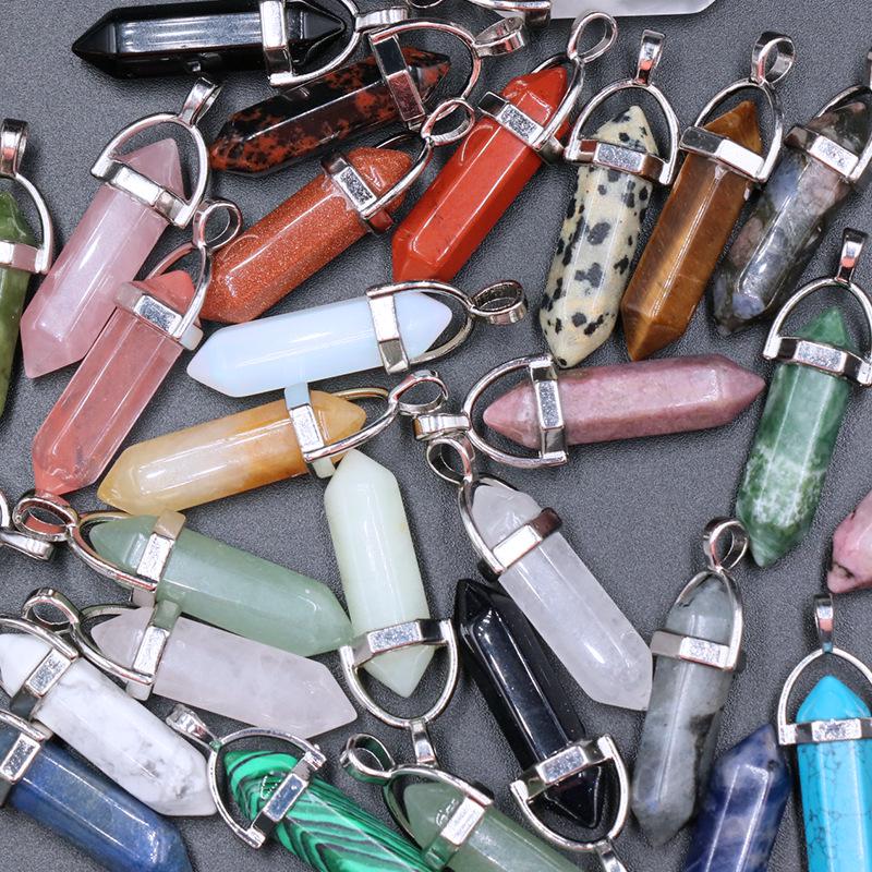 Подвеска-пуля из агата и кулон с двойным острием из розового кварца