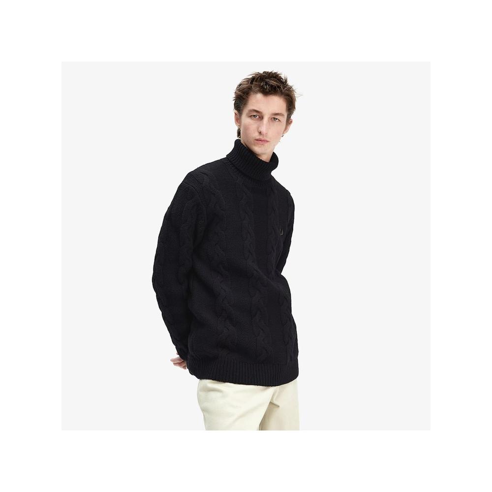 Fred Perry [sharp] Chunky Cable Knit Roll Neck Knit   Black Afpm2438575 102 qzgAfpm2438575 102