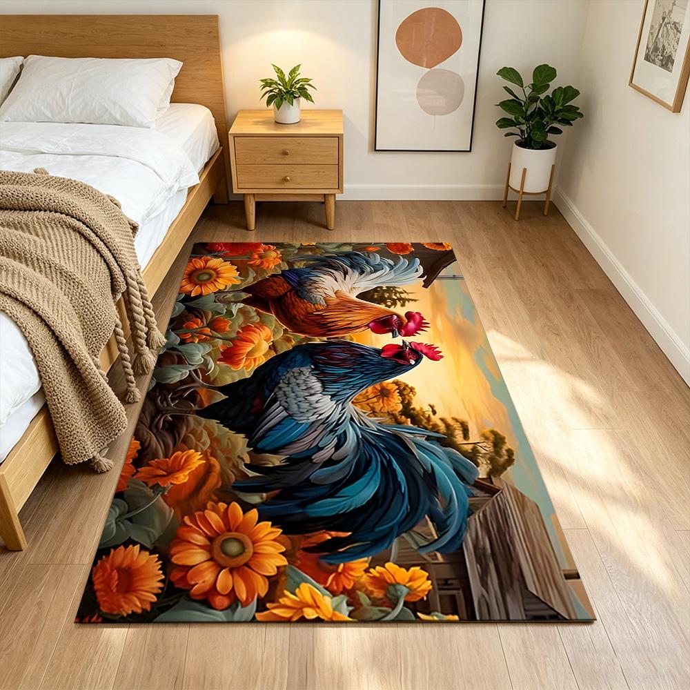 Colorful Chicken Art Pattern Non-Slip Home Carpet Design for Office Decor Living Room Bedroom Gift