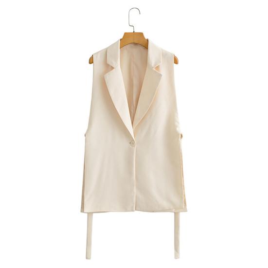 Женский жилет без рукавов с одной пуговицей и отложным воротником, кардиган с V-образным вырезом, тонкий повседневный образ с вырезом, повседневная одежда, OL