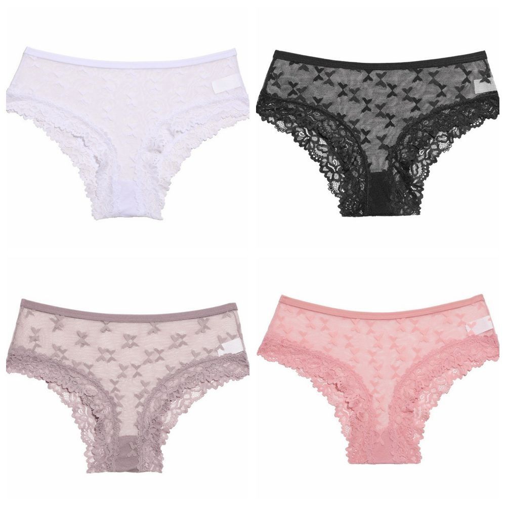 Seamless Lace Trim Briefs Transparent Women Lace Panties Breathable Sheer Mesh Underwear Girls
