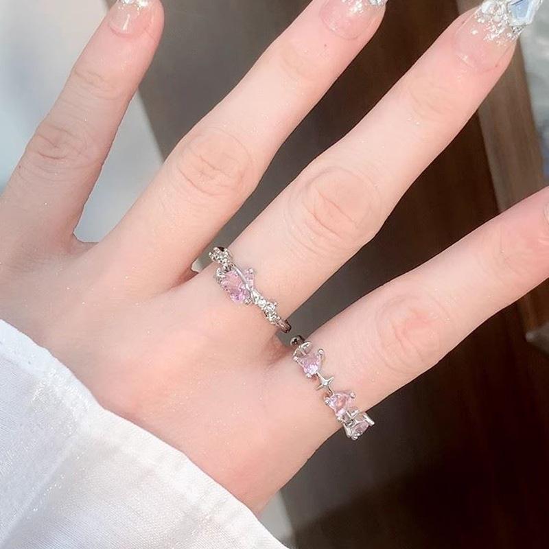 Zircon love open ring exquisite light luxury versatile index finger ring fashion temperament high-end temperament jewelry