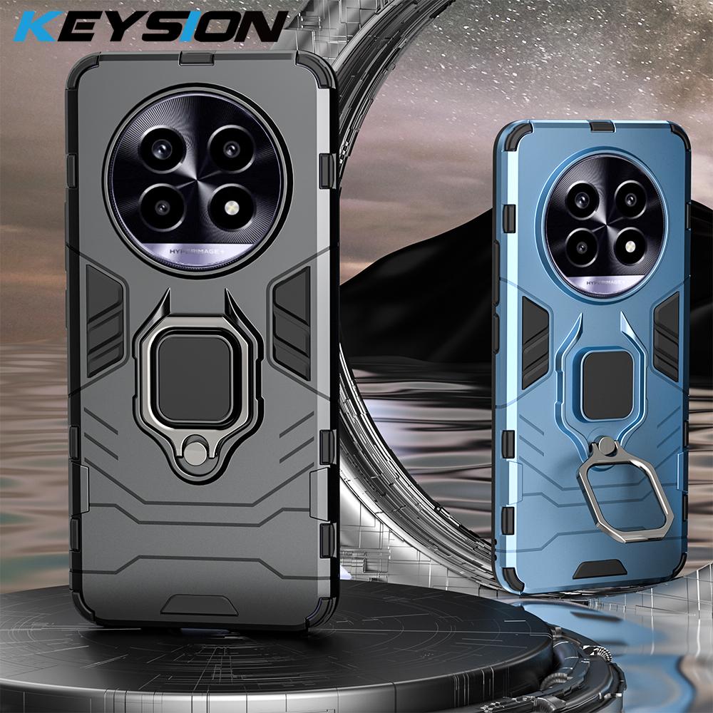 KEYSION Противоударный защитный чехол для Realme 13 Pro+ 5G Мягкий силиконовый + PC Ring Stand Holder Задняя крышка телефона для Realme 13 Pro 5G