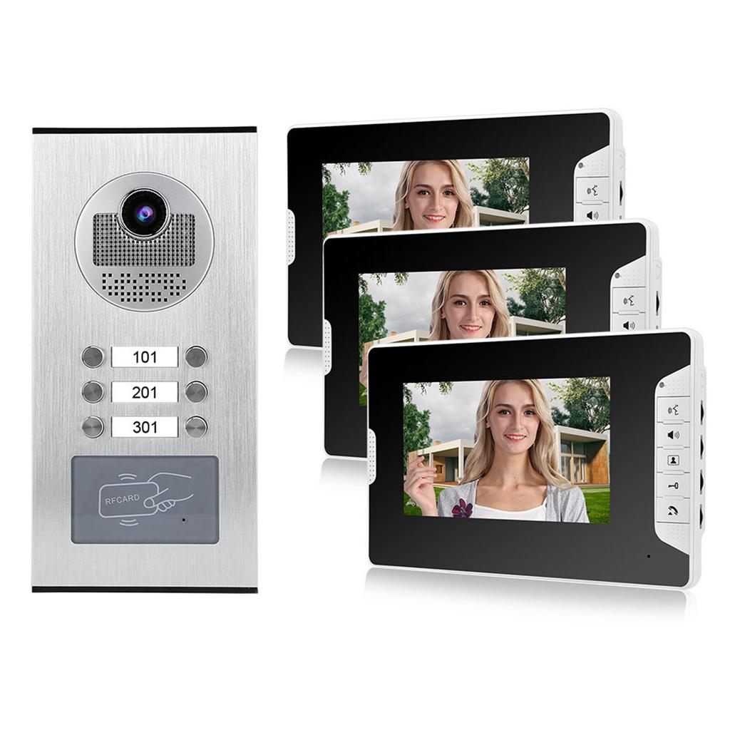 7in Video Intercom 3 Monitors Smart Doorphone System RFID Night Vision Doorbell