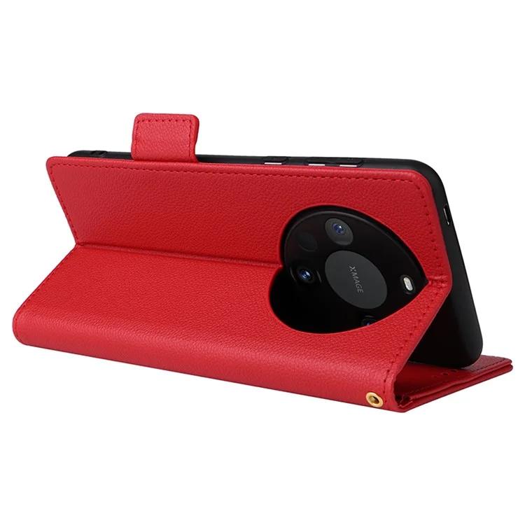 For Huawei Mate 60 Pro / Mate 60 Pro Case Leather Wallet Litchi Texture Phone Cover with Strap