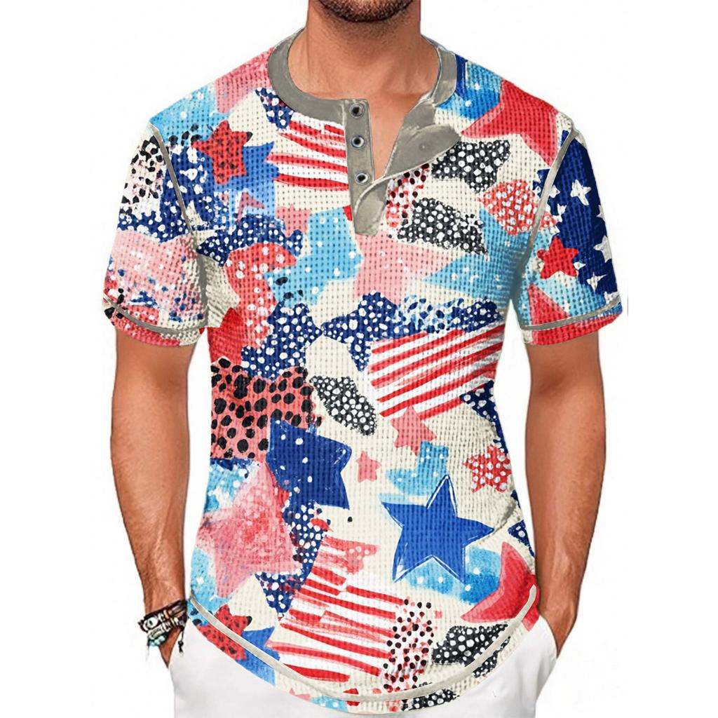 Летняя мужская футболка с воротником-стойкой и короткими рукавами с принтом «День независимости»