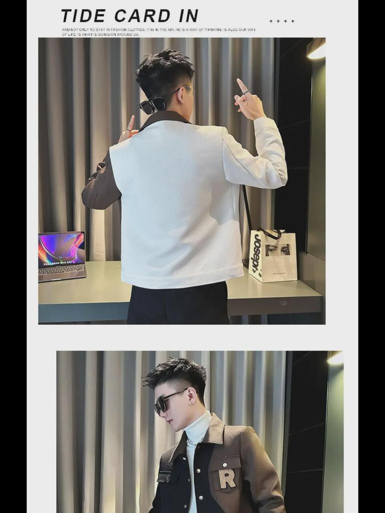 2023 Trendy Men's Contrast Lapel Jacket: Stylish Spring & Autumn Casual Wear