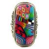 [Q0001] - Handcrafted Silver Ring 'Columbine & Harlequin' Multicolored Silver - 31x16 Mm
