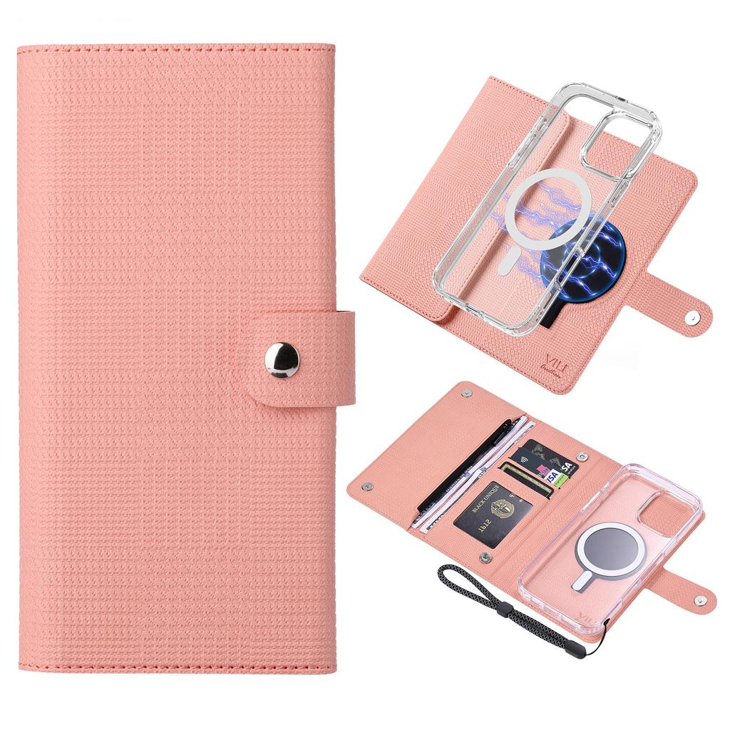 VILI GHB-C Series for iPhone 16 Pro Max Magnetic Case Detachable Leather Clear Phone Cover